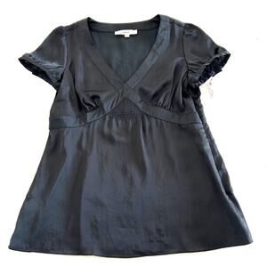 Ann Taylor Loft Blouse Women's Black Short Sleeve Size 10 NWT